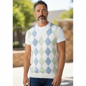 Hickey Golf Argyle Sweater Vest Men’s Lg. Pima Cotton Blue Green Diamond Pattern